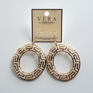 Vintage Design Greek Key Dangle Hoop Earrings